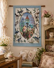 Vintage Woven Tapestry Wall Hanging Birdhouse...