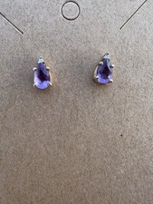 Purple Amethyst And Diamond Earrings 14K Yellow Gold Pear Cut