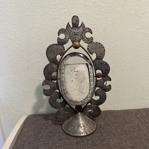 Antique Mexican Oblong Tin Picture Frame 14" tall. Punched Tin