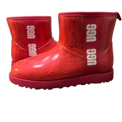 UGG Classic Clear Mini Boots Samba Red Size 7 Shearling Waterproof Rain Snow