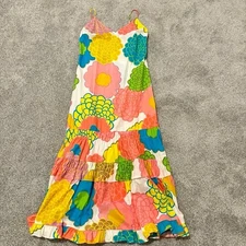 Flora Bea Franzi Maxi Dress Size Medium Colorful Floral Cotton Beach Resortwear
