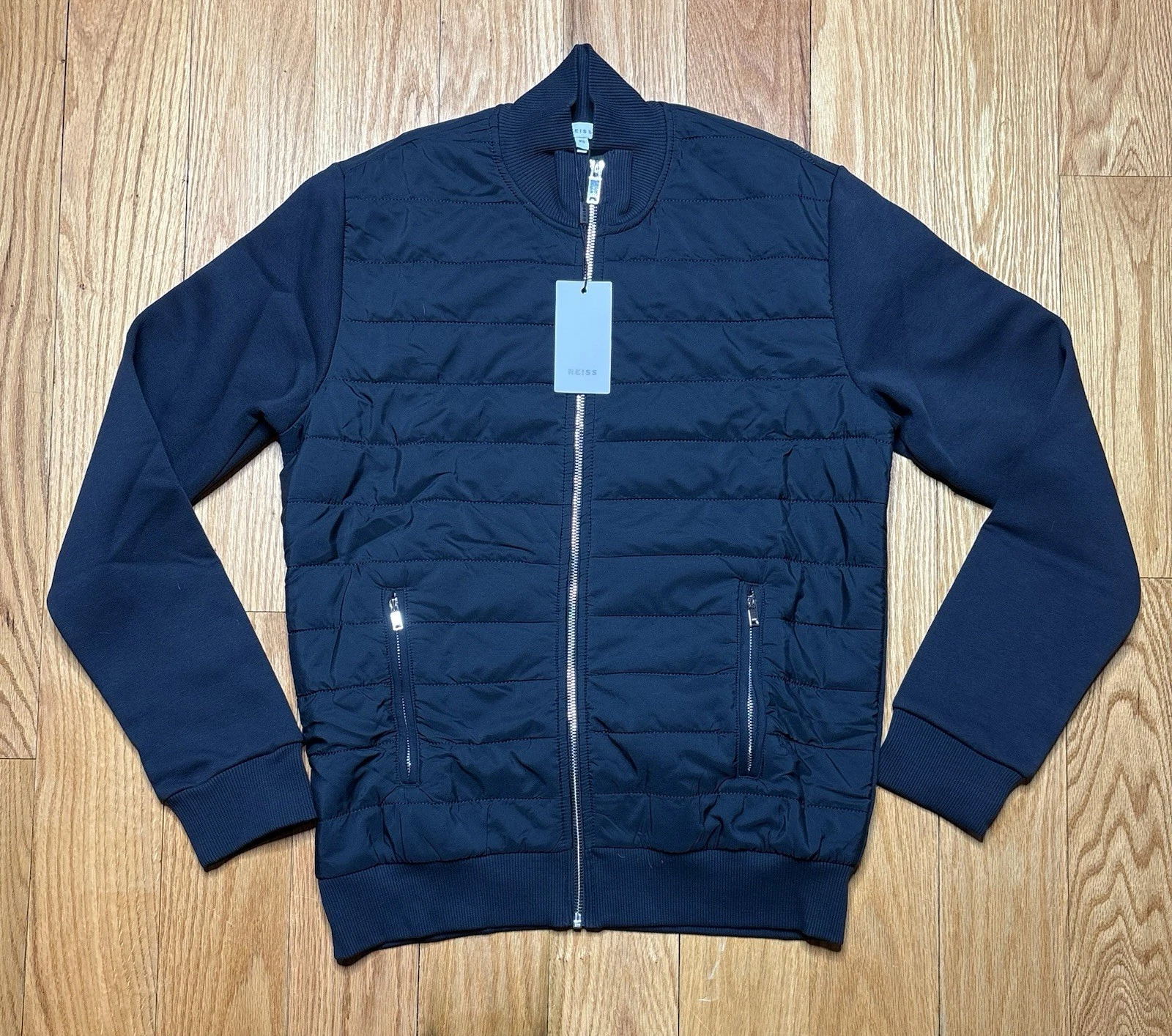 Reiss Hybrid Quilted Zip Through Jacket Coat Navy Felix Freddie Mens Size XS - product detail image 1