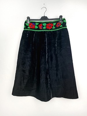 Vintage Rock Longuette Samt Vintage Stickerei Rock Midi Velvet Embroidered 