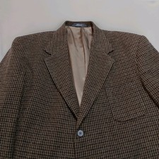 Vintage Haggar Sport Coat Mens 46L Brown Wool Houndstooth Tweed Blazer Made USA