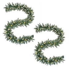 2 PCS Pre-lit 9 Feet/106 Inch Christmas Garland with 50 LED Lights Holiday De...