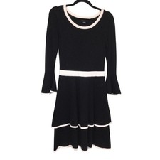 Liz Claiborne Retro Classy Scoop Neck Flare Sleeve Tiered Sweater Dress Black S