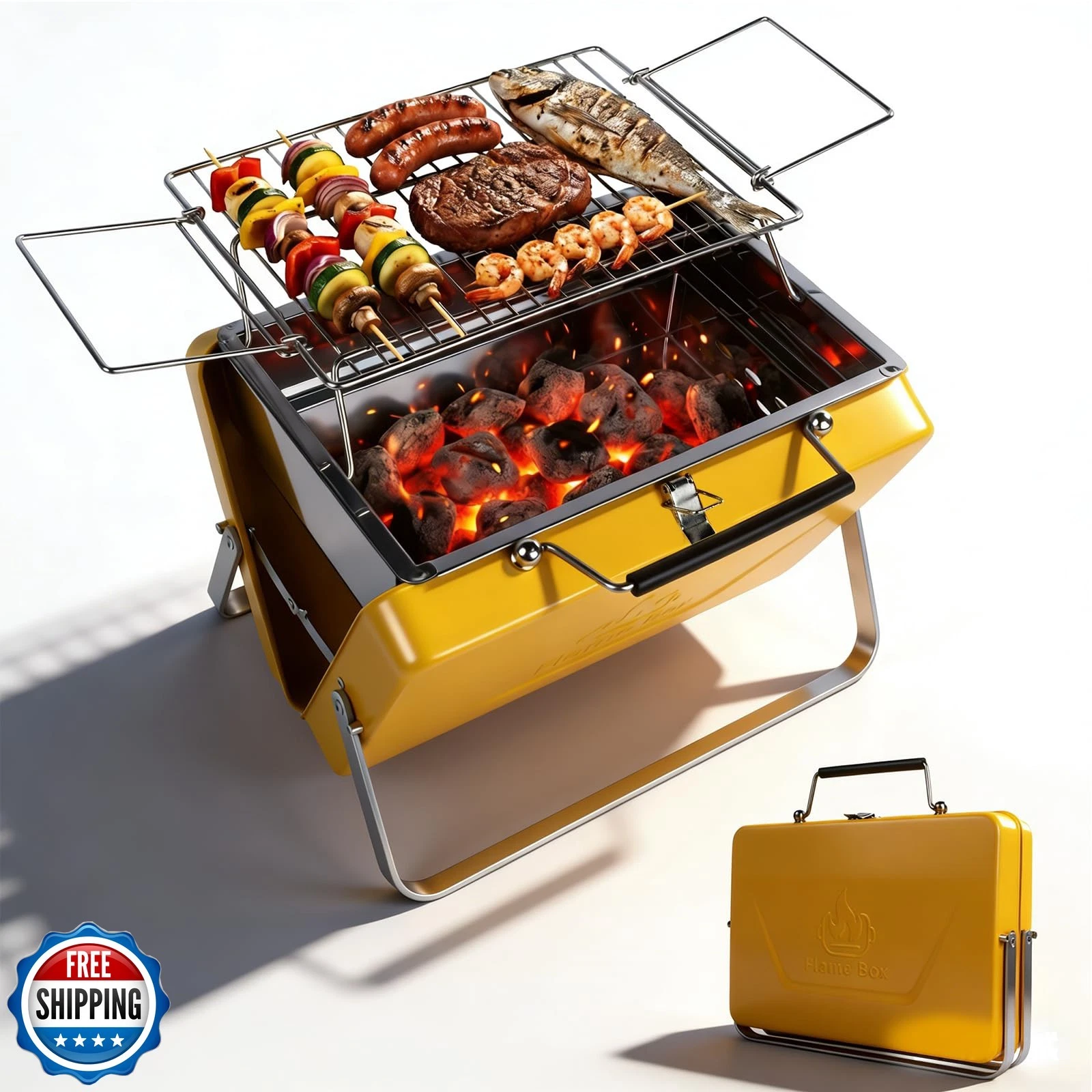 Flame Box Ranger Portable Charcoal Grill – Compact Lunchbox‑Style Folding BBQ...