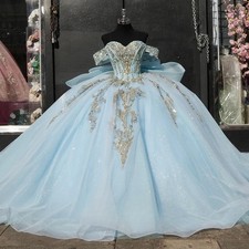 16 Years Ball Gown Bow Appliques Tulles Royal Train Birthday Party Vestidos De15