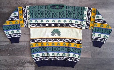 Vintage Emerald Isle Irish Shamrock Knit Sweater Size XL Made In Ireland NWOT