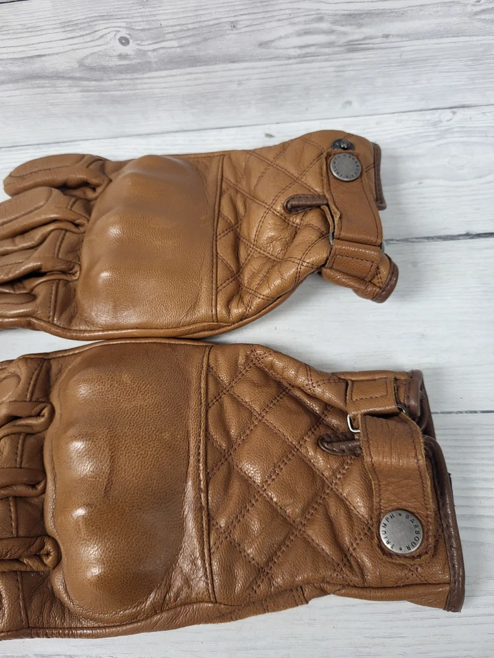Triumph Barbour Leather Tan Gloves with Knuckle Protectors Mens Size 11/XL. PWM - Image 4 of 4