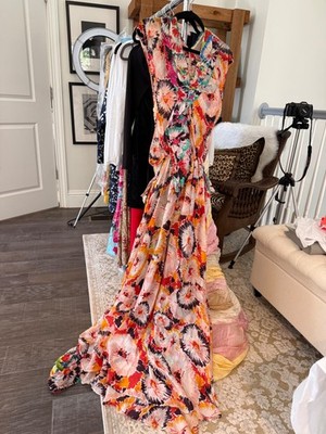 Roberto Cavalli Vintage Silk Floral Signed Maxi Dress Halter Gown IT 42