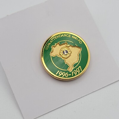 Lions Club International 100% Attendance Award Pin 1996-1997