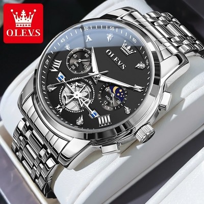 OLEVS Men's Watches Classic Multifunctional Fltwheel Chronograph Original Quartz