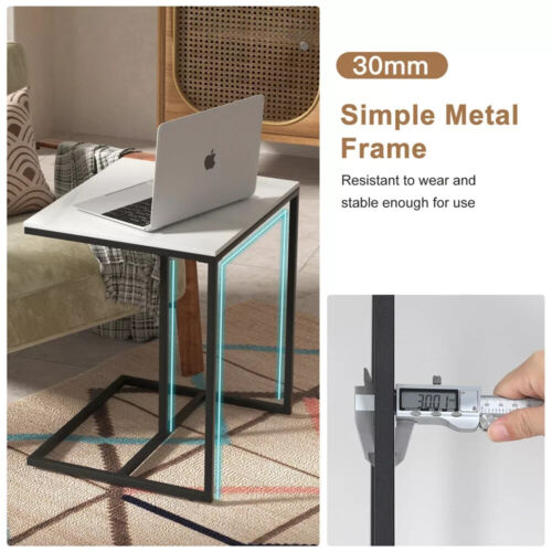 C Shaped Side Table End Table for Couch Bed Recliner Extra Wide Marble White Top - Picture 12 of 12