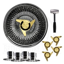 14x7 Rev 100 Spoke Straight Lace Lowrider Wire Wheels 3 Bar Cut Gold Caps Set