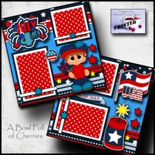 JULY 4TH  BOY 2 premade scrapbook pages paper piecing CHERRY prints 0068