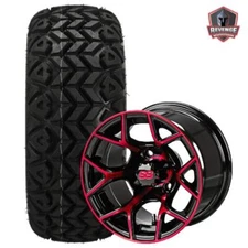 12" Ninja Red & Black Golf Cart Wheels on Tires Combo (20x10-12) Set of 4