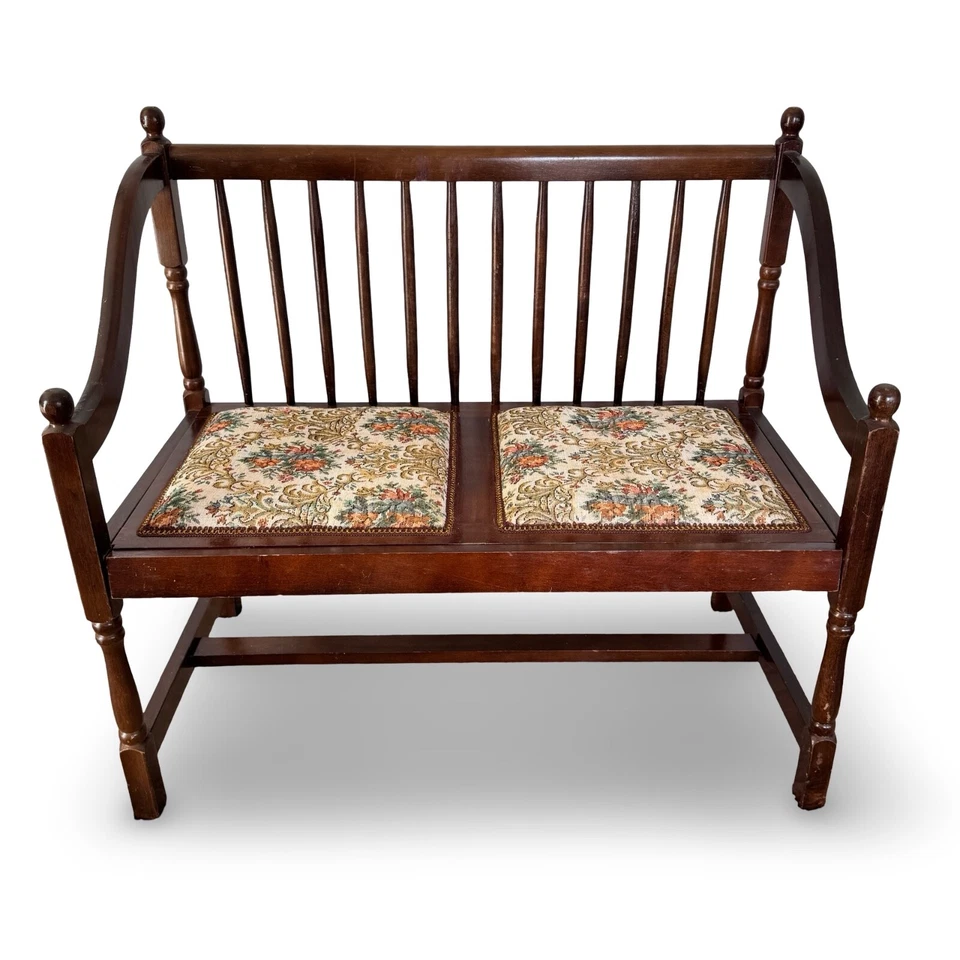 Asiento de banco de madera victoriano y mecedora plegable tapicería antigua Foto 3 de 4