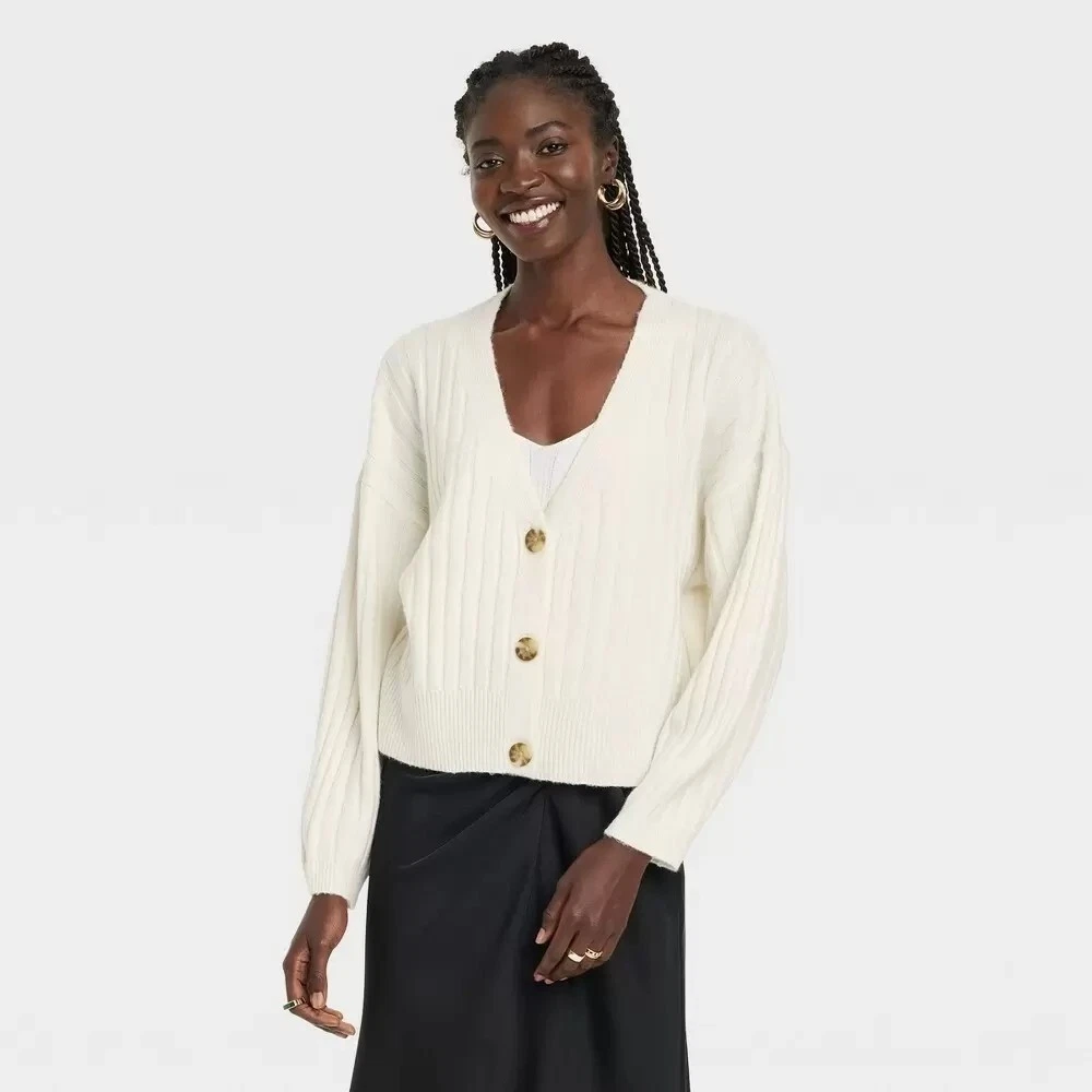 Womenu0026#039;s Button-Front Cardigan - A New Day Cream XXL | eBay