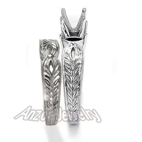 Conjunto de anillos de alianza de boda de platino #R1932 Foto 2 de 3