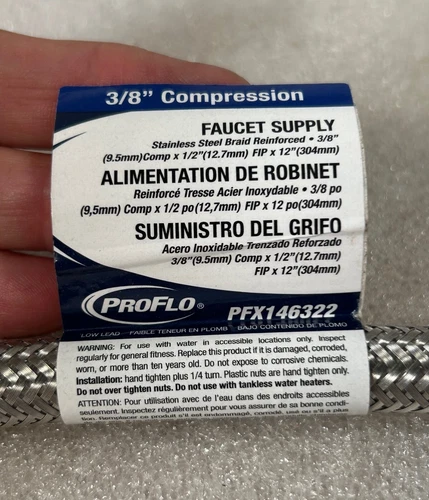 PROFLO PFX146322 3/8" COMP x 1/2 FIP x 12"  Braided Stainless Water SUPPLY LINE - Picture 2 of 4