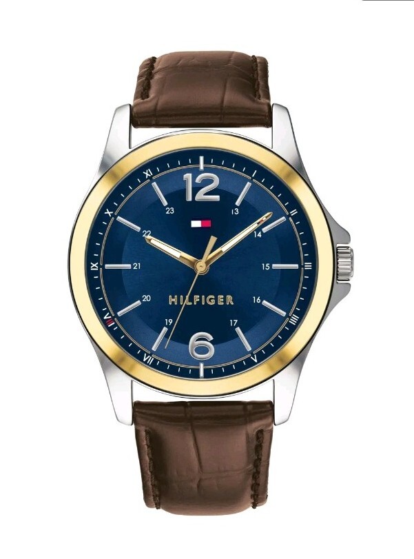 NIB Tommy Hilfiger Blue Dial Brown Leather Embossed Straps NIB Tommy Hilfiger Blue Dial Brown Leather Embossed Straps