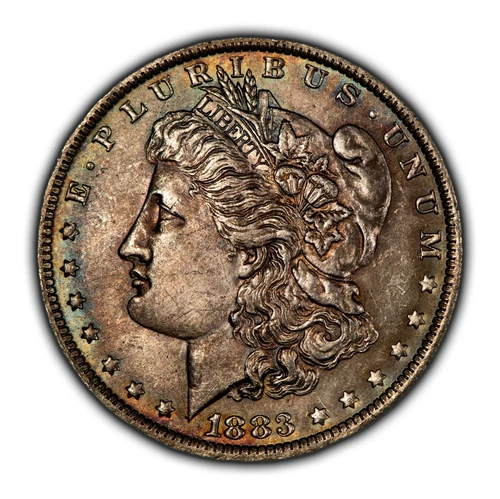 1883-O $1 Morgan Silver Dollar - Neon Rainbow Toning - BU - SKU-D6144