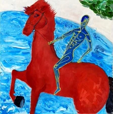 Original Oil Painting Horse Modern Artwork Animal POP Art Textured Petrov-Vodkin