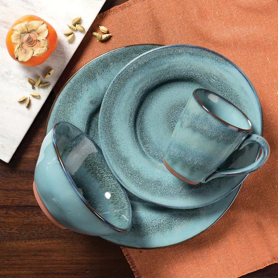 Toren 16-Piece Casual Denim Stoneware Dinnerware Set – Service for 4, Featuring - Image 4 of 4