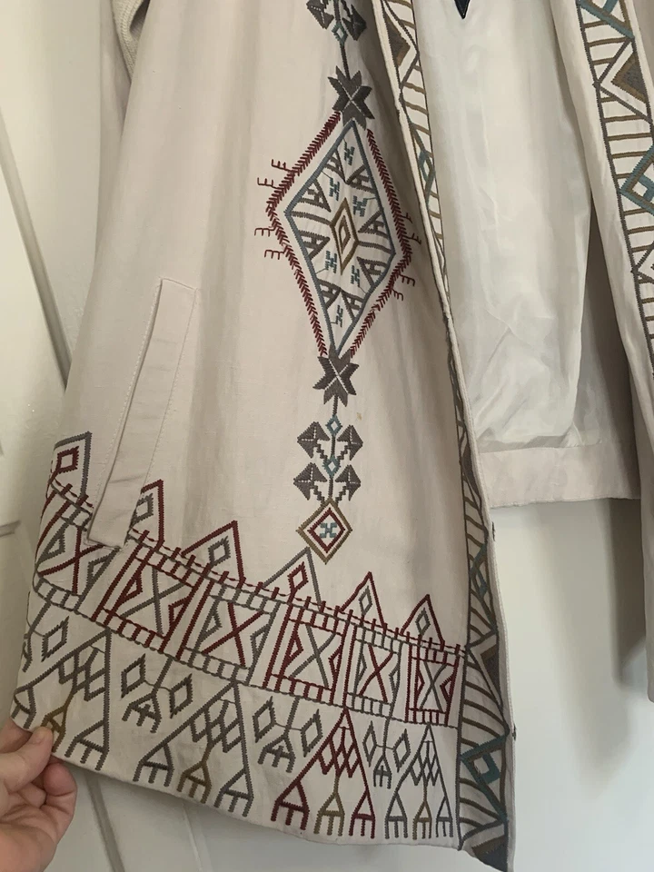 🦋 Chaqueta abierta fluida Johnny Was Biya bordada marfil seda lino talla XS NUEVA SIN ETIQUETAS Foto 2 de 4