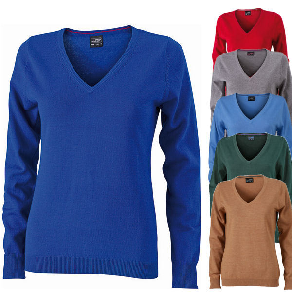 James & Nicholson Damen V-Neck Pullover Sweatshirt V-Ausschnitt Shirt Pulli