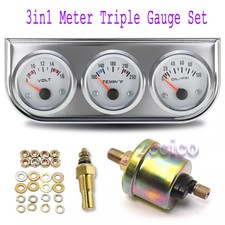 3in1 Meter Triple Gauge Set Universal 252mm Chrome Oil Pressure Water Temp Volt