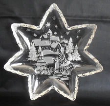 MIKASA Crystal Christmas Carol Star Etched Crystal 12” Bon Bon Plate Candy Dish