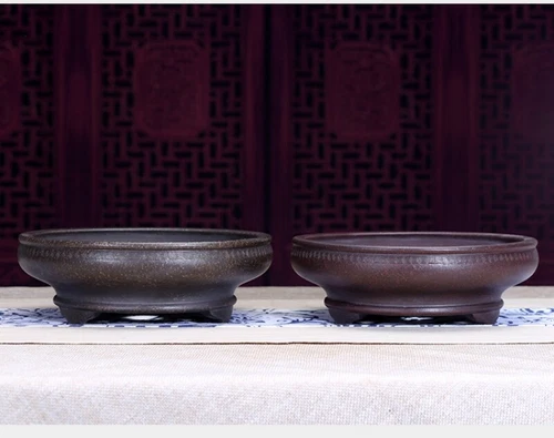 7" Round Traditional Chinese Bonsai Pot Old Style Unglazed Purple Sand Flowerpot - Picture 5 of 27