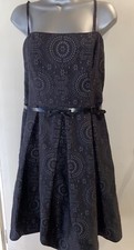 Debut Navy Blue Box Pleat Occasion Dress With Tulle Underskirt Belt Size 14