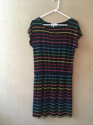 Elliott Lauren Women Black Rainbow  Jersey Casual Dress Small
