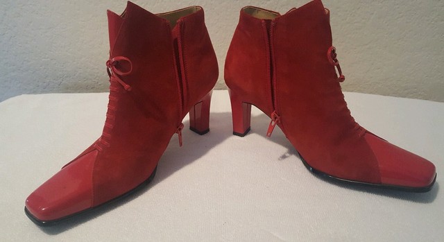 red suede high heel boots
