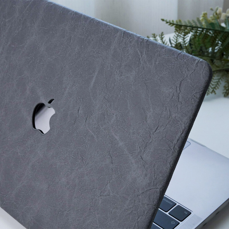 Gray Rock Texture PU Leather Case For Macbook M4 Pro 14 16 Air 13