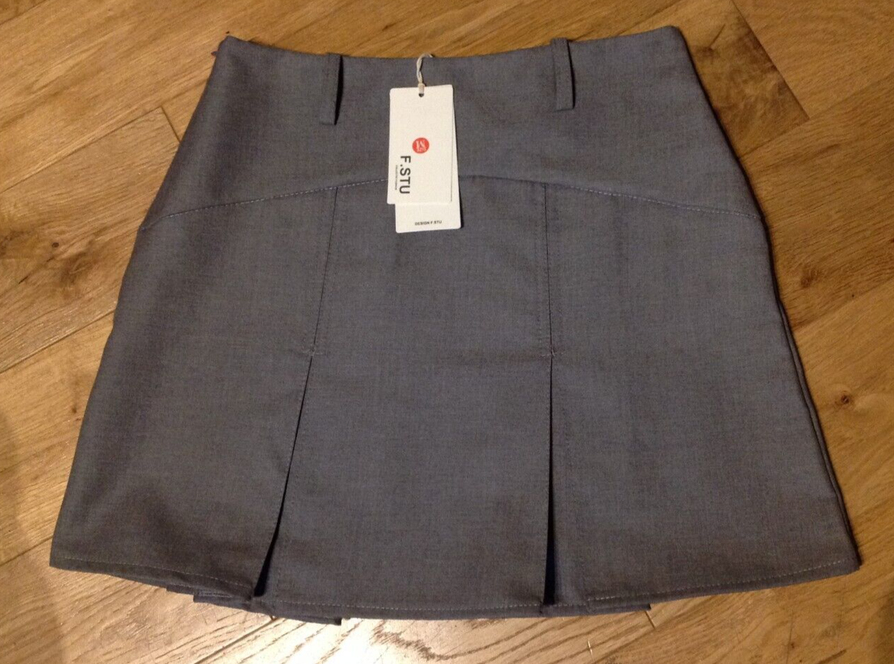 F.STU Womens Grey Zip-Up Box Pleated Skirt Size 25 BNWT Easy Care