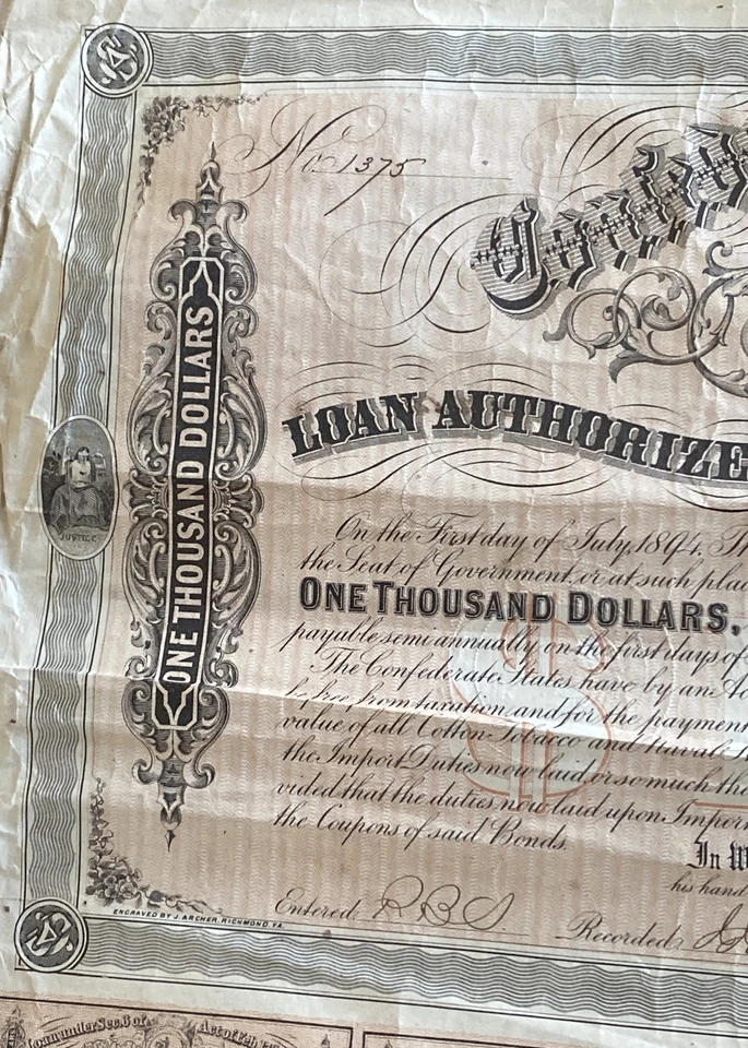 Civil War Confederate Bonds Third Series Thirty Dollars per Bond Antique & Rare - Image 3 of 4