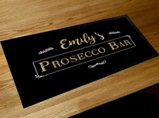Personalised Prosecco bar black/gold bar runner cocktail bar mat