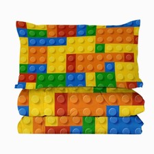 3 Piece Colorful Toy Comforter Set  Boys Funny Building Blocks Bedding Set