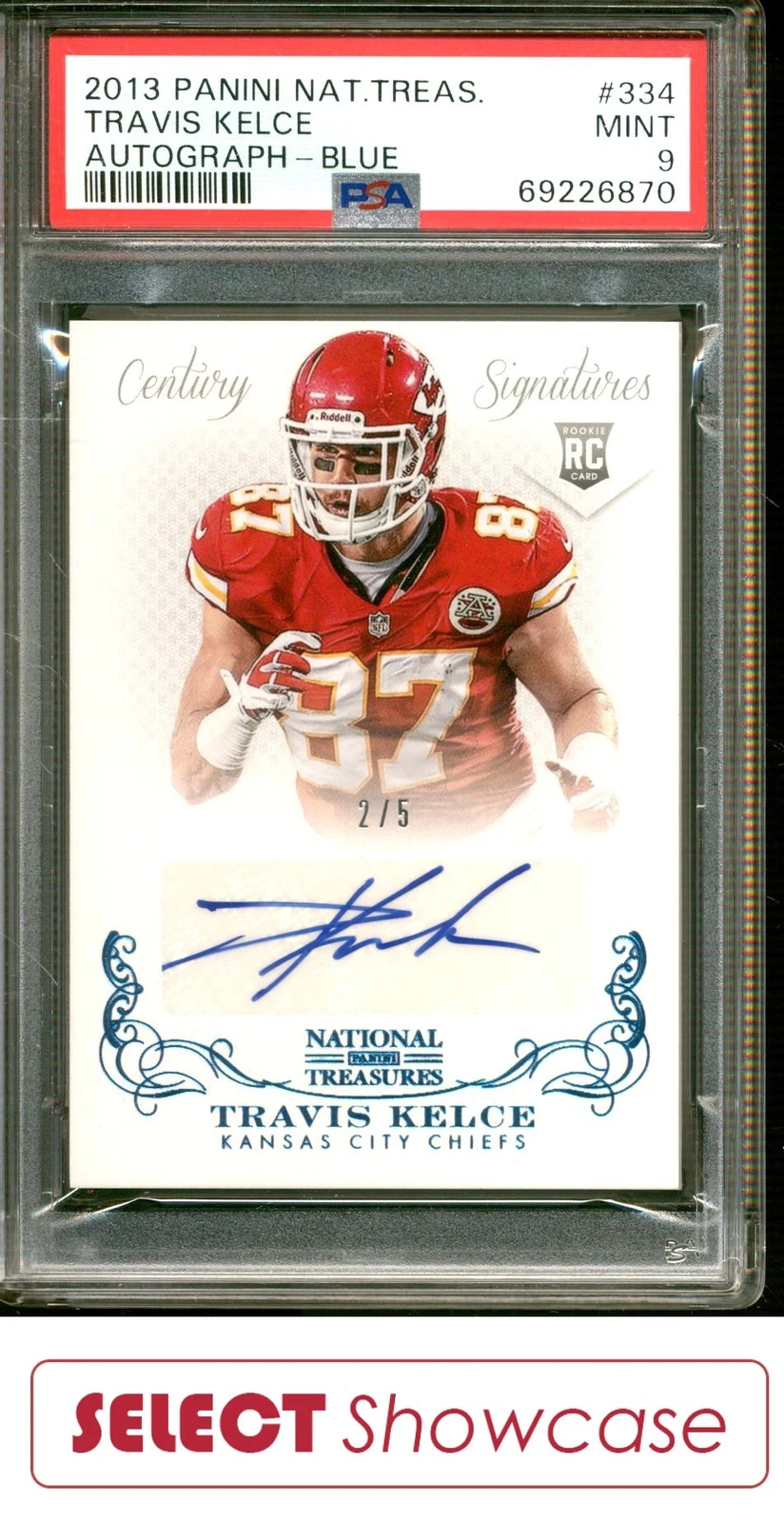Travis Kelce Panini National Treasures #334 Autograph-Blue