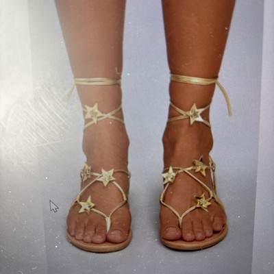 Steve Madden Jupiter Women's Gold Lace Up Strap Flat Sandals Size 6.5 USED