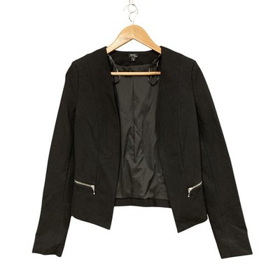 Tokito City Blazer Jacket Womens 6 Black Open Front Zip Pockets Lined 16809
