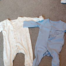 2pc Baby Babygrow Set 3-6 Months Long Sleeve Bear Print Blue/White Snap