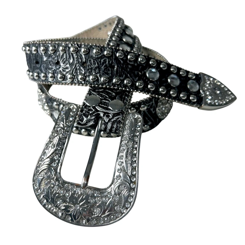 Rhinestone Crystal Western Bling Leather Belt Country Cowgirl Women 32-38 Large - Изображение 2 из 4