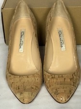Oscar de la Renta Women's Natural Cork Pointed Toe Pumps Heels Beige Size 6.5