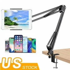 Adjustable Long Arm Clamp Tablet Stand Desktop Mount Smartphone 360 Rotation