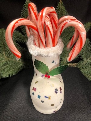 Vintage Christmas~ Santa Boot Candy Cup~ Flocked White Confetti Glitter~ Japan